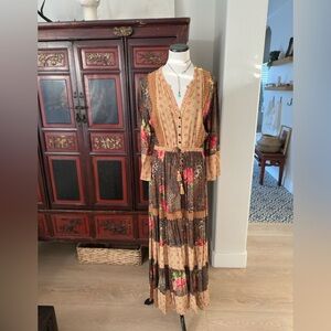 Tulle and Batiste Long Sleeve Maxi Dress - Multicolor